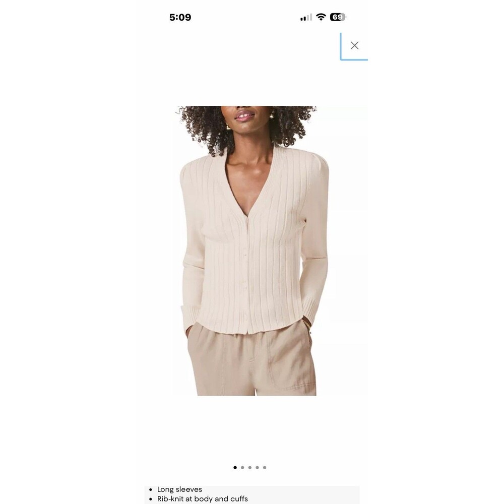 NEW Splendid Women's Sz L Ivory Beige Jolie V-Neck Long-Sleeve Cardigan Sweater